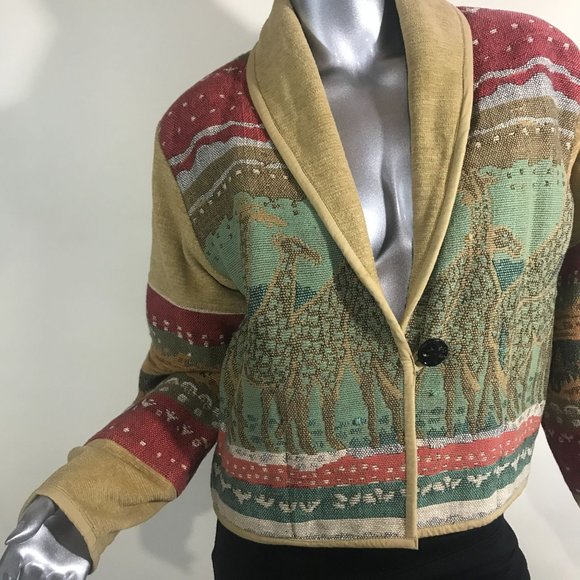 Anu by Natural Women's Small Jacket Knit Cardigan Blazer On Button Animal Detail - Picture 9 of 16